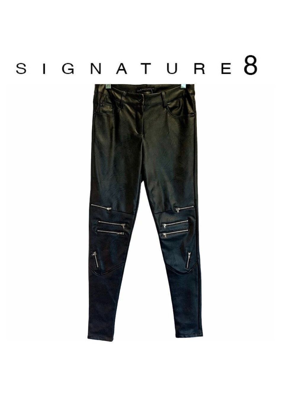 SIGNATURE 8 black zippered faux leather leggings S